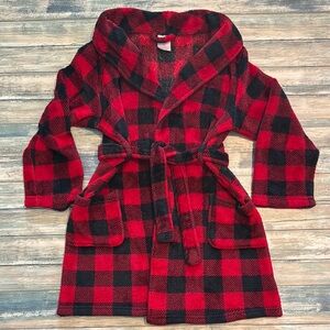 Cozy Red and Black Plaid Kids Robe